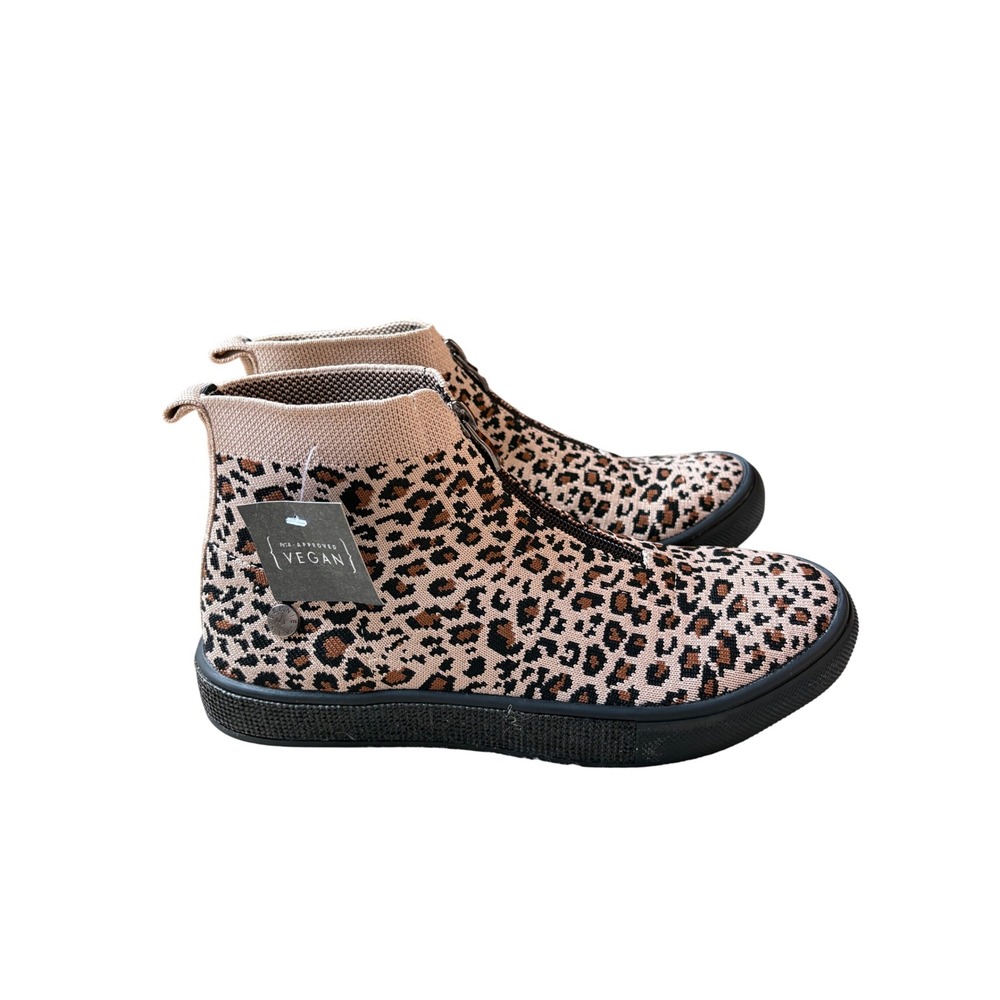 Bernie Mev New York Womens Vegan Leopard Print Stretch Knit Zip Ankle Boots 38